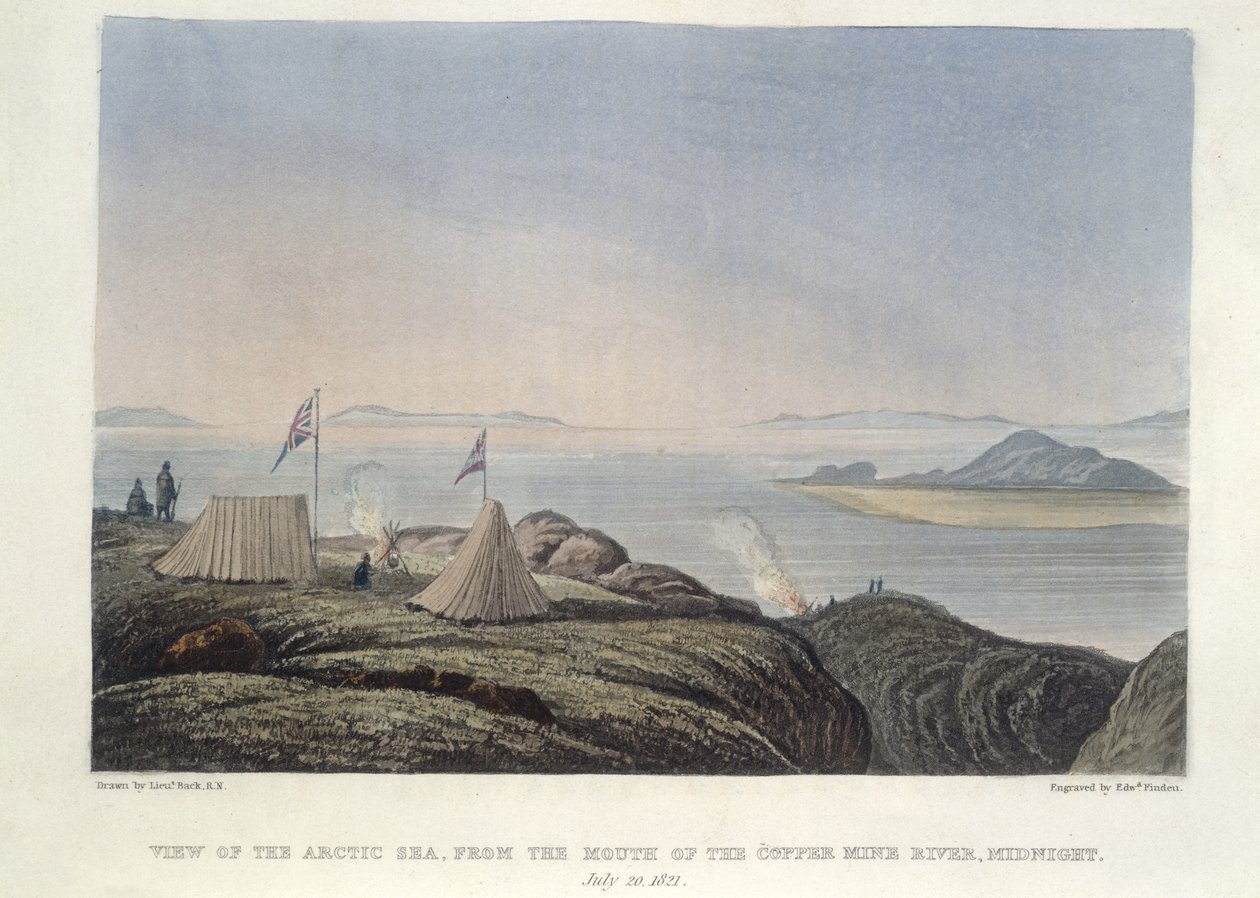Vista del mar Ártico, desde la desembocadura del río Coppermine, medianoche, 20 de julio de Edward Francis Finden