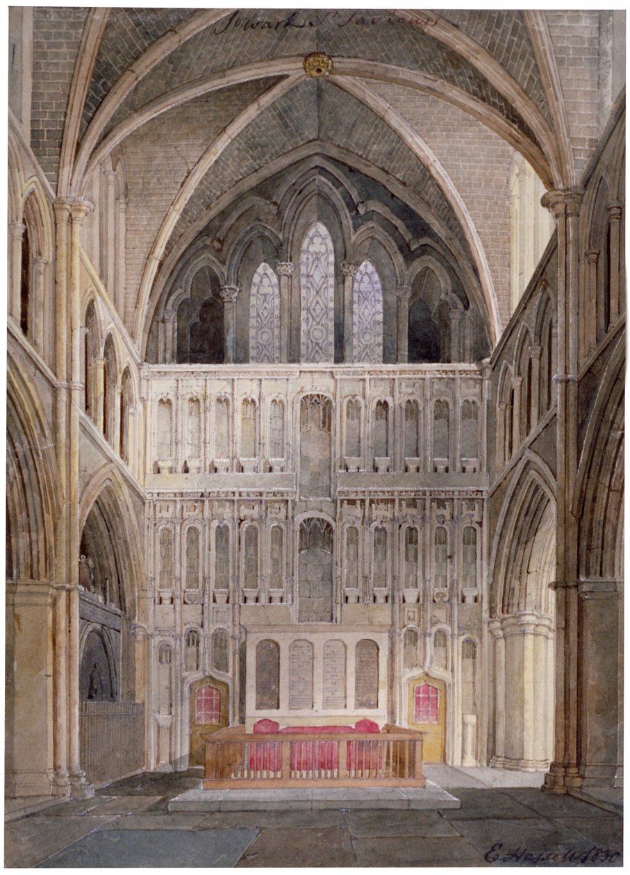 Vista interior hacia el altar, Iglesia de St Saviour, Southwark, Londres, 1830 de Edward Hassell