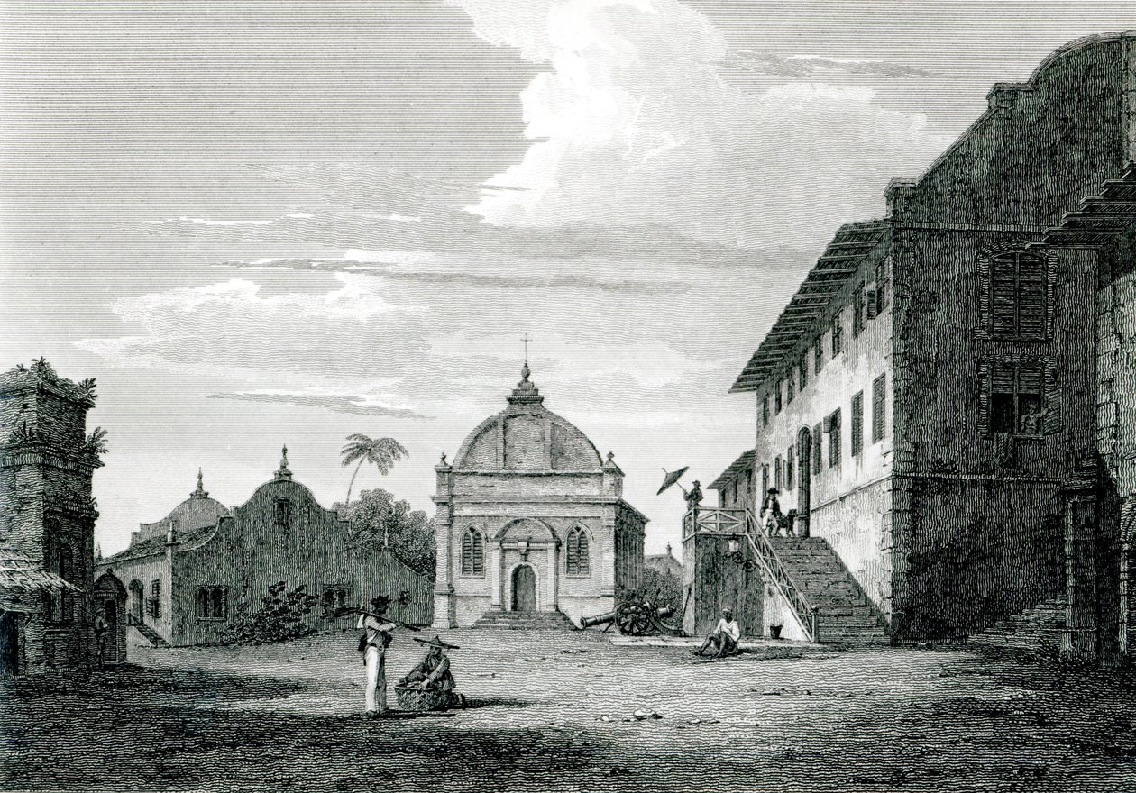 Casa de Gobierno en Malaca, grabado por George Cooke de Edward Hawke Locker