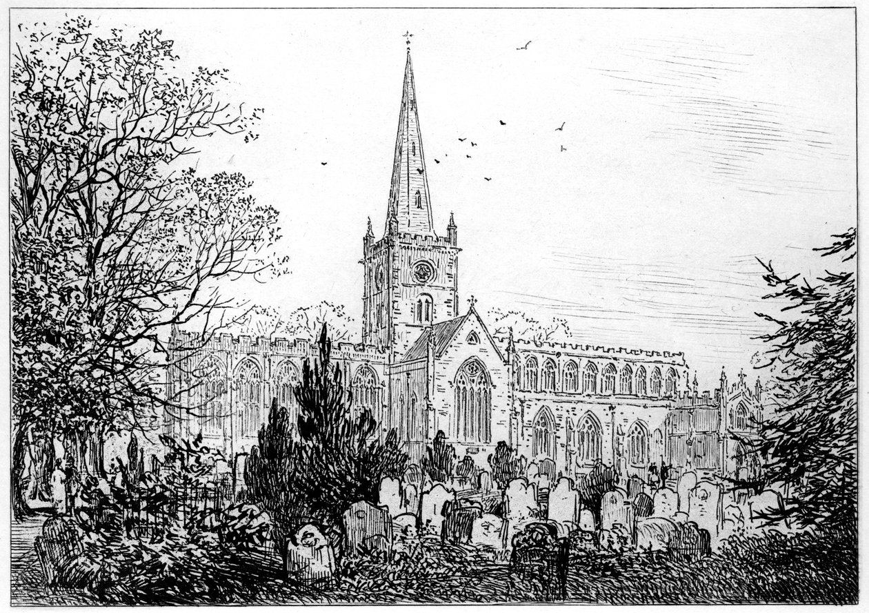 Iglesia de Stratford vista desde el norte, Stratford-upon-Avon, Warwickshire, 1885 de Edward Hull