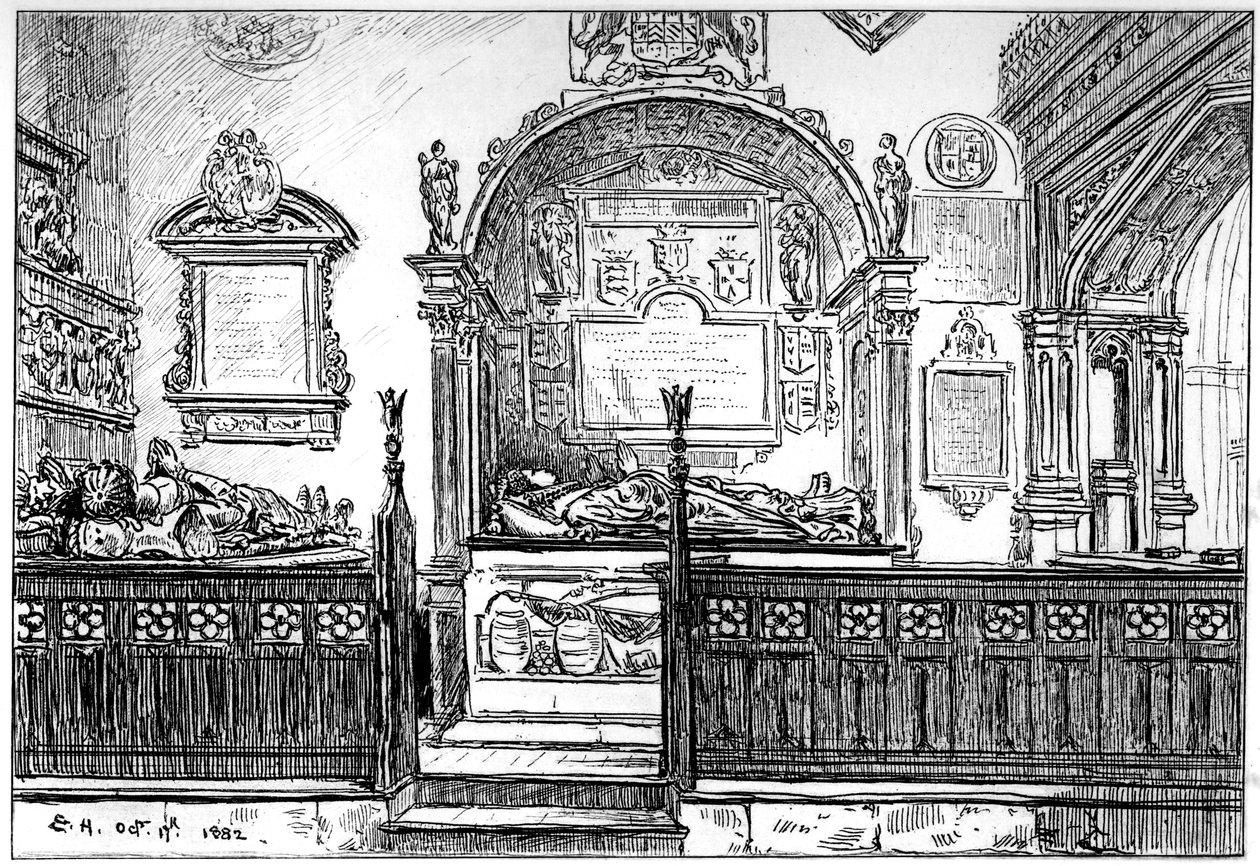El banco en la iglesia de Clopton, Stratford-upon-Avon, Warwickshire, 1885 de Edward Hull