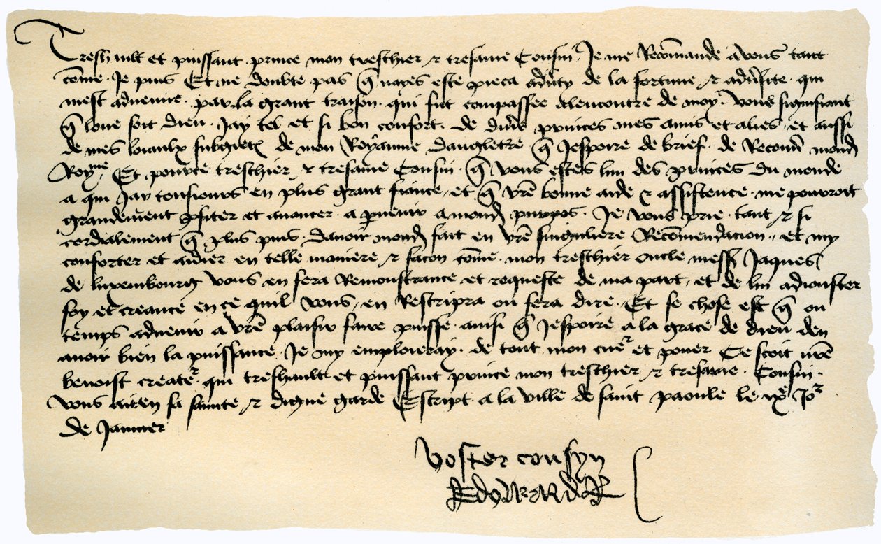 Carta de Eduardo IV a Francisco II, Duque de Bretaña, 9 de enero de 1471 de Edward IV King of England