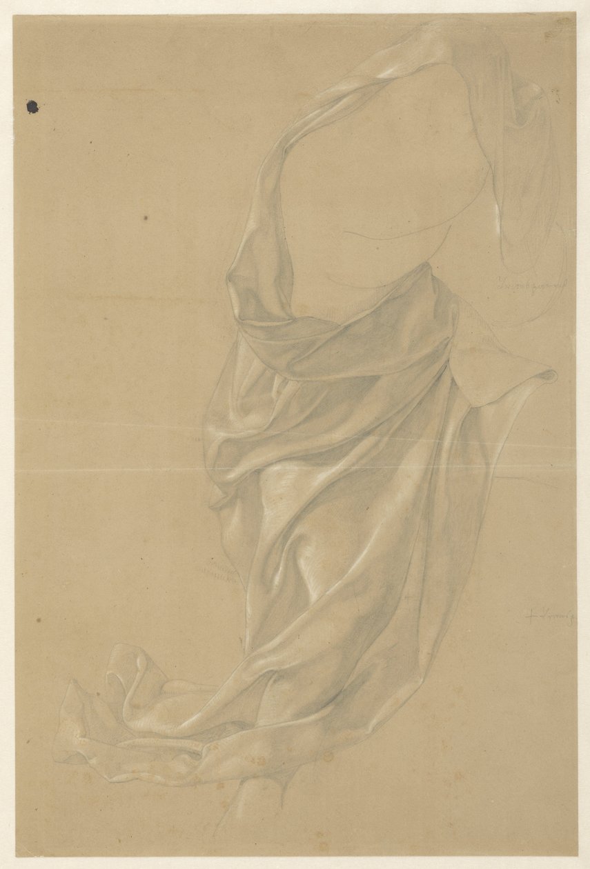 Estudio de drapeado de una figura que camina hacia la derecha, con el manto sobre la cabeza de Edward Jakob von Steinle