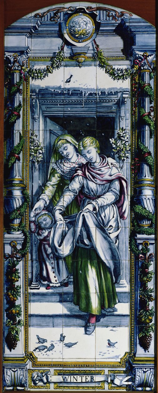 Invierno, de una serie de paneles de azulejos, diseñados por Sir Edward Poynter y hechos por Minton, Campbell and Company, para la Cocina Holandesa, 1867-8 de Edward John Poynter