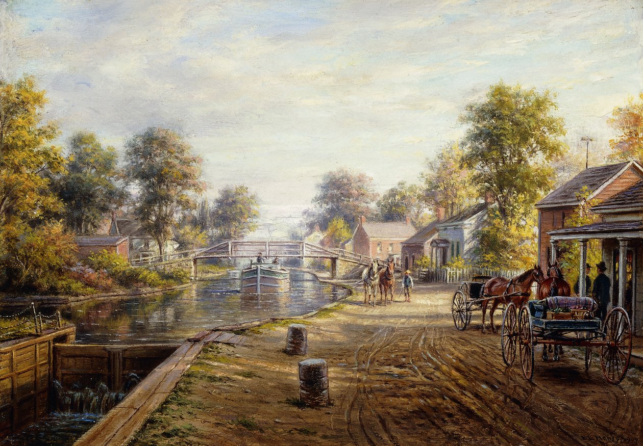 Escena a lo largo del canal Delaware y Hudson de Edward Lamson Henry