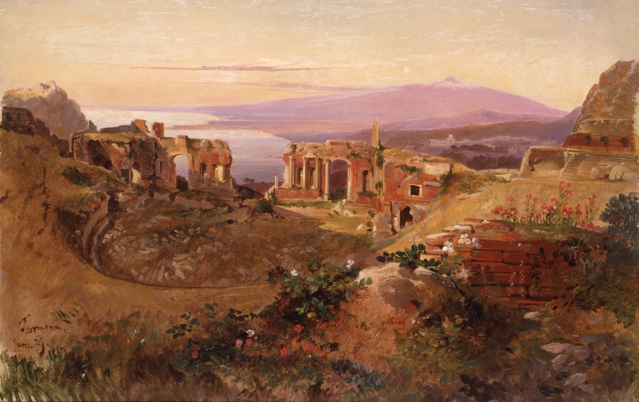 Vista de Taormina, Sicilia de Edward Lear