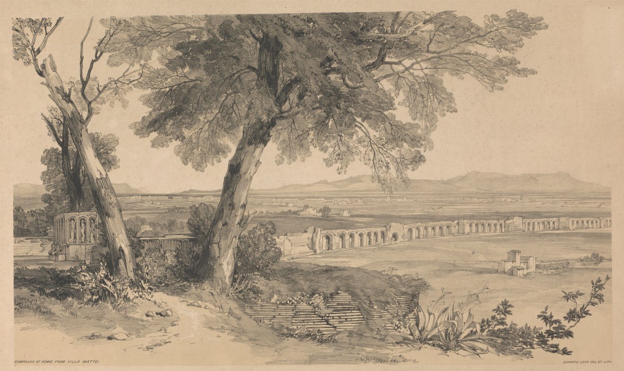 Campagna de Roma vista desde Villa Mattei, de «Vistas de Roma y sus alrededores», 1841 de Edward Lear