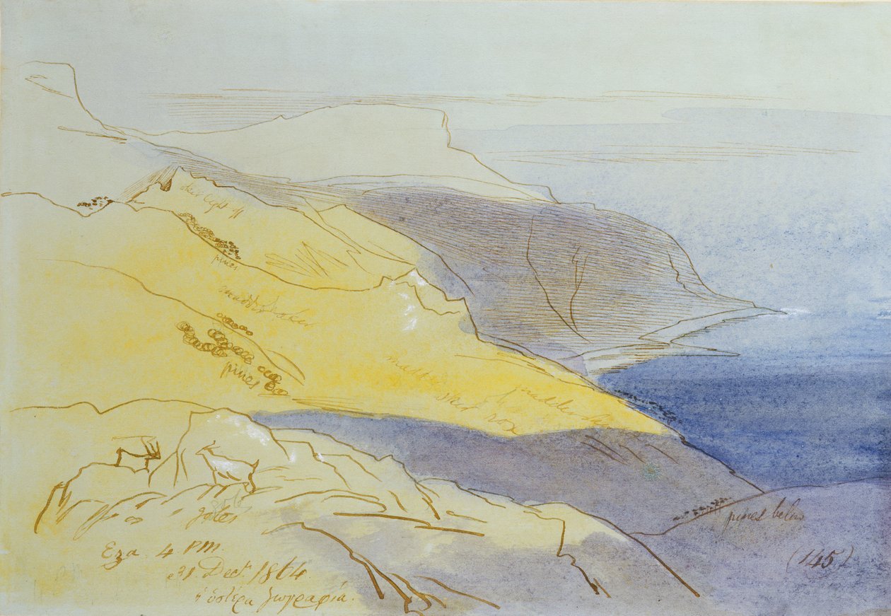 Paisaje costero, Eza, 1864 de Edward Lear