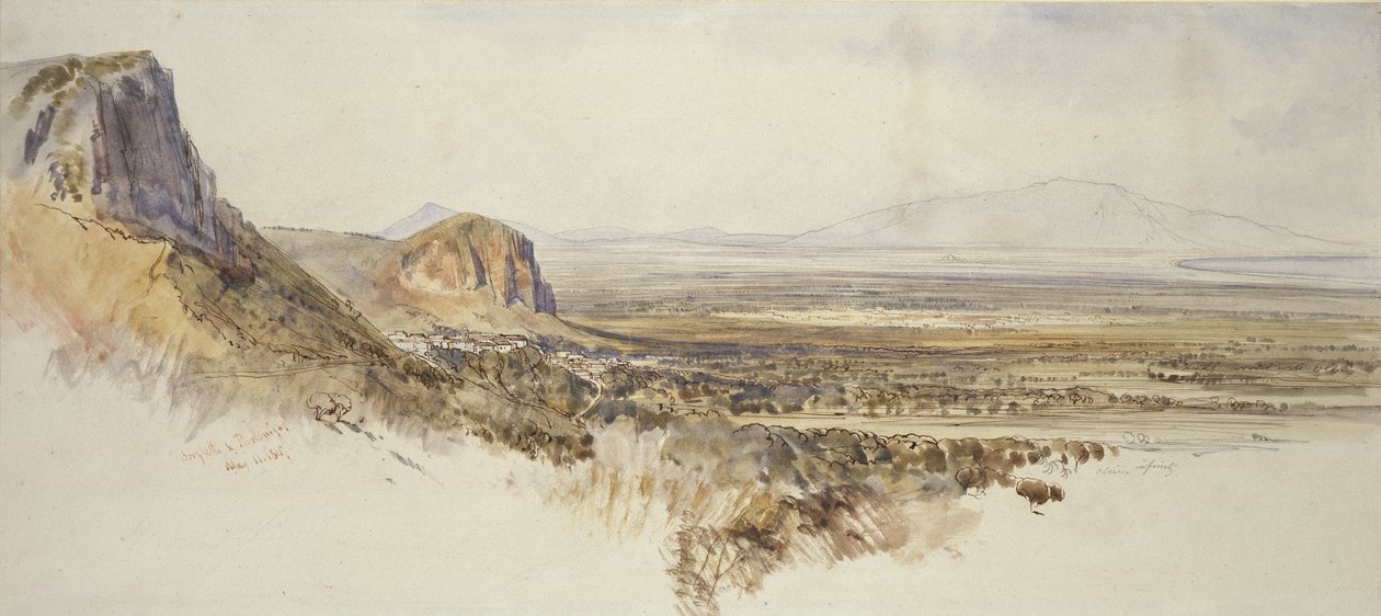 Vista Distante de Borghetto y Partenico, Sicilia, 1847 de Edward Lear