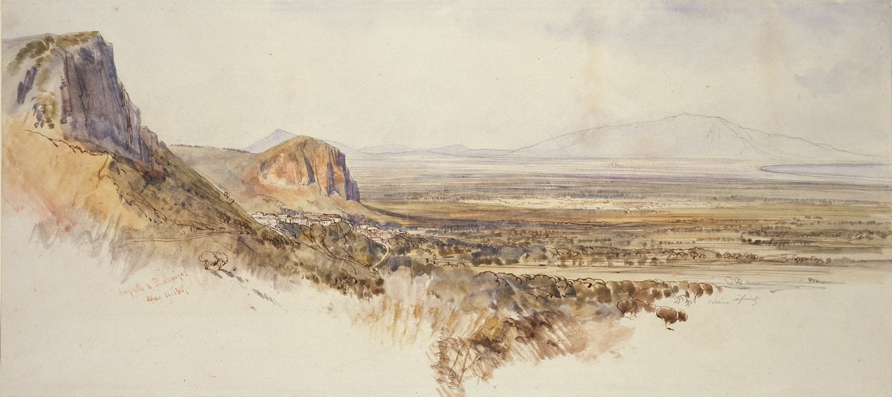 Vista distante de Borghetto y Partenico, Sicilia, 1847 de Edward Lear