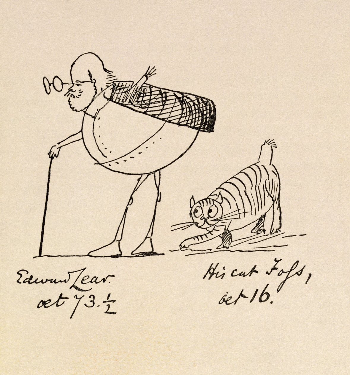 Edward Lear a los 73 años y medio y su gato Foss, de 16 años de Edward Lear