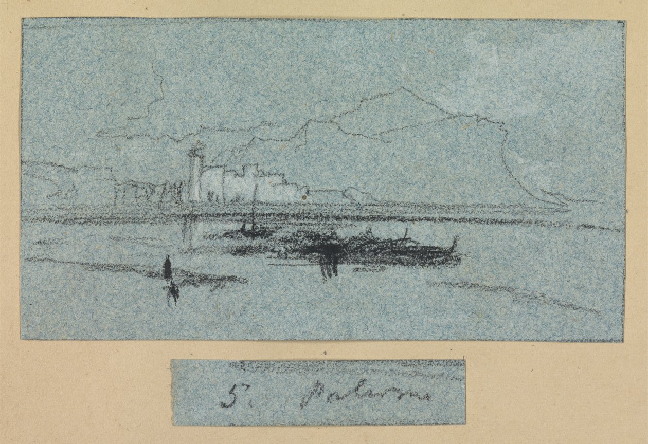 Palermo, de Vistas de Sicilia (tiza y gouache sobre papel azul) de Edward Lear