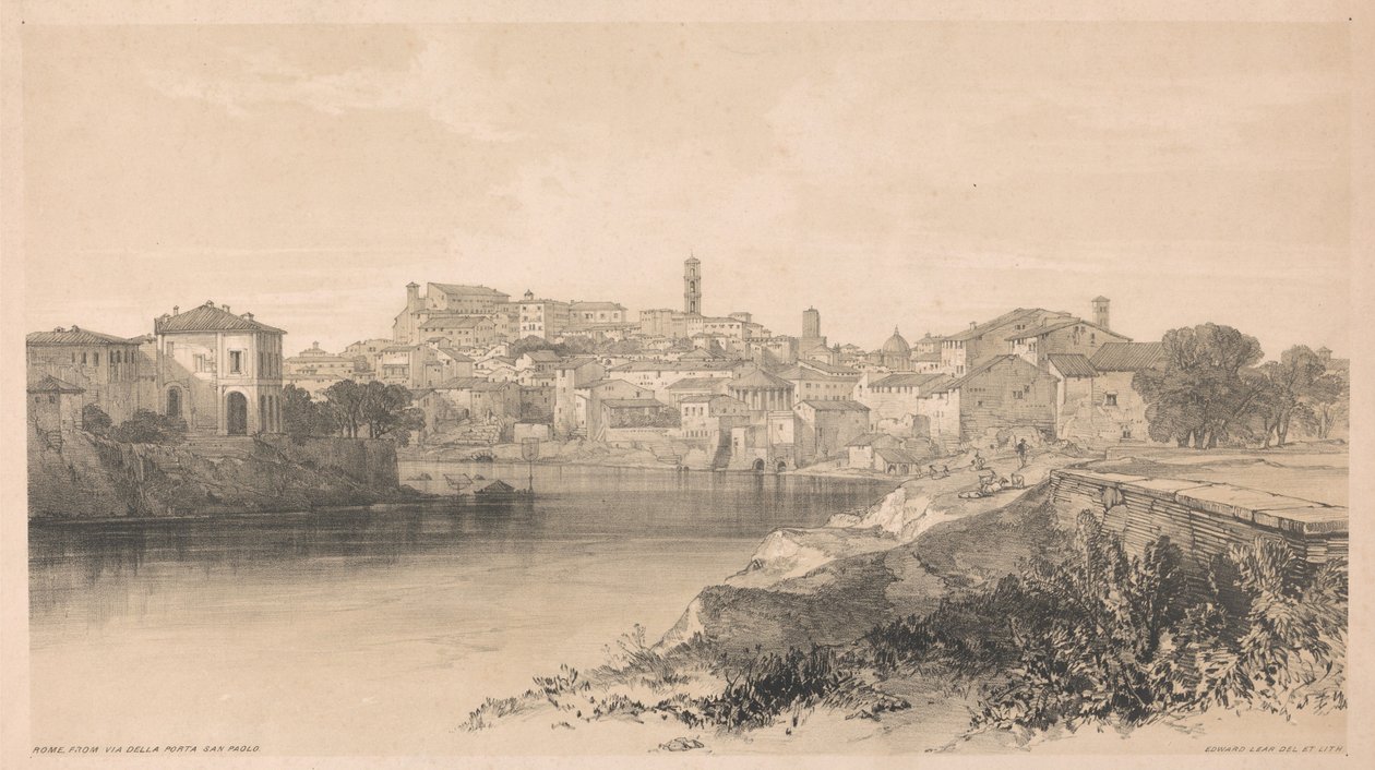 Roma desde la Via della Porta San Paolo, de «Vistas de Roma y sus alrededores», 1841 de Edward Lear