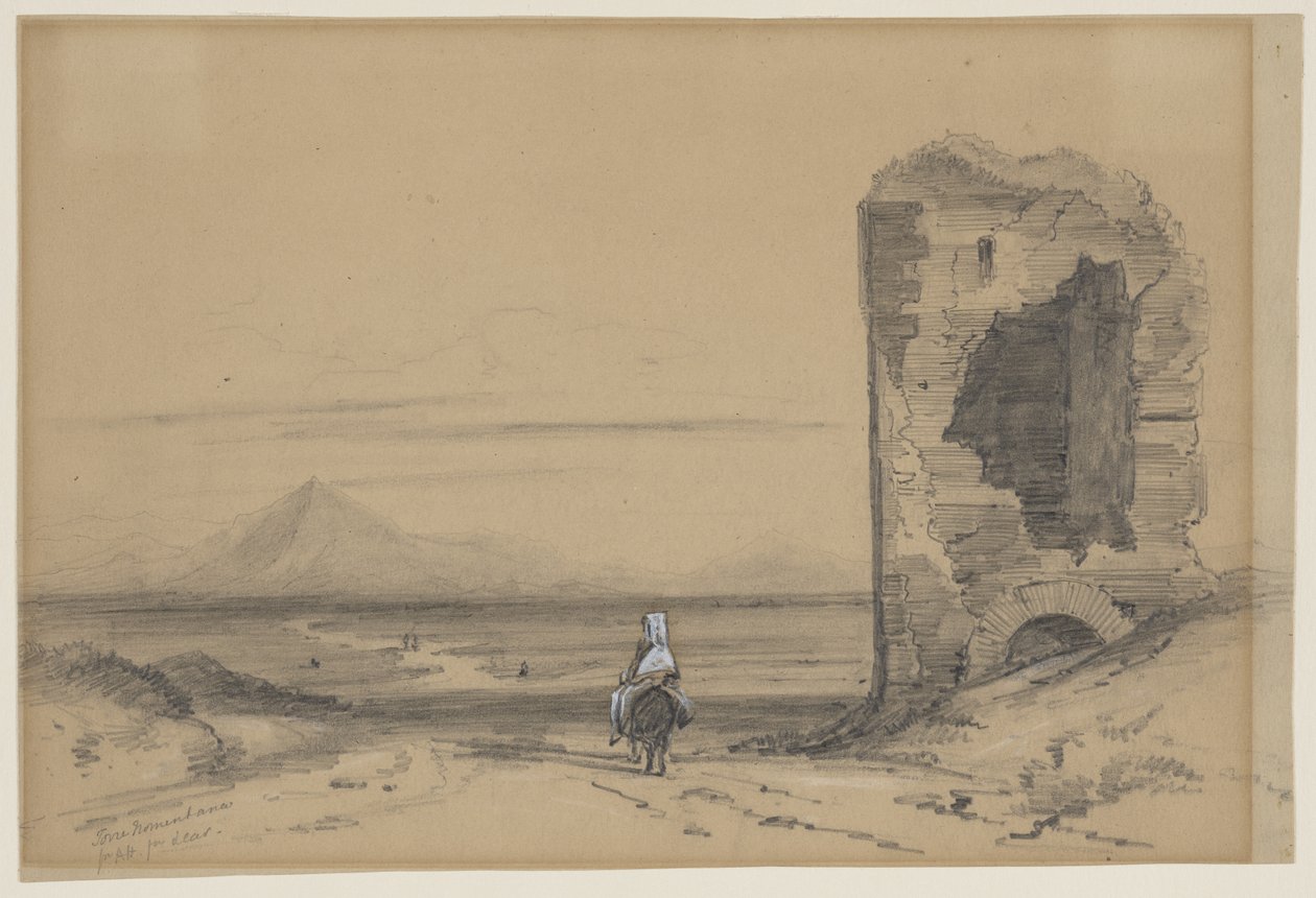 Torre Nomentana (lápiz y acuarela blanca sobre papel) de Edward Lear