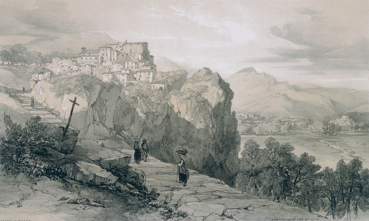 Vistas de Roma y sus Alrededores: Rocca Giovane y en la Distancia los Pueblos de Licenza y Civitella di Licenza de Edward Lear