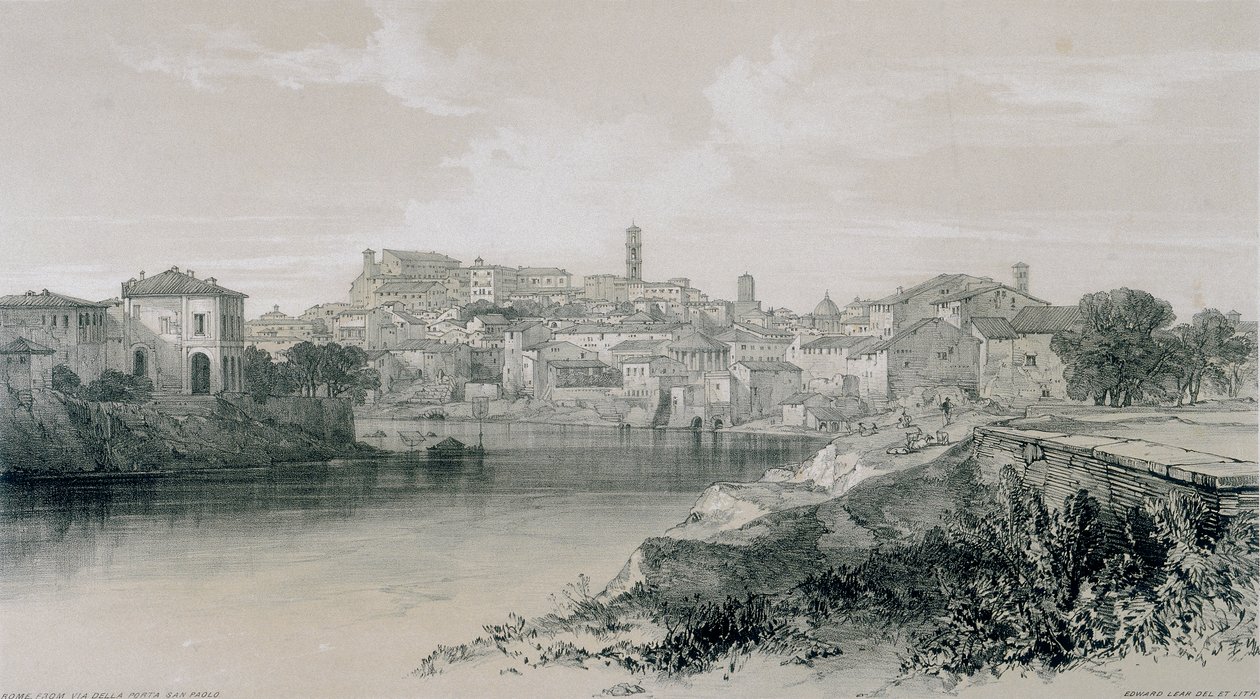 Vistas de Roma y sus Alrededores: Roma desde Vía Porta San Paolo de Edward Lear