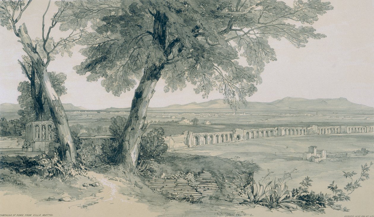 Vistas de Roma y sus Alrededores: Campiña y Murallas de Roma Mirando hacia los Albanos de Edward Lear