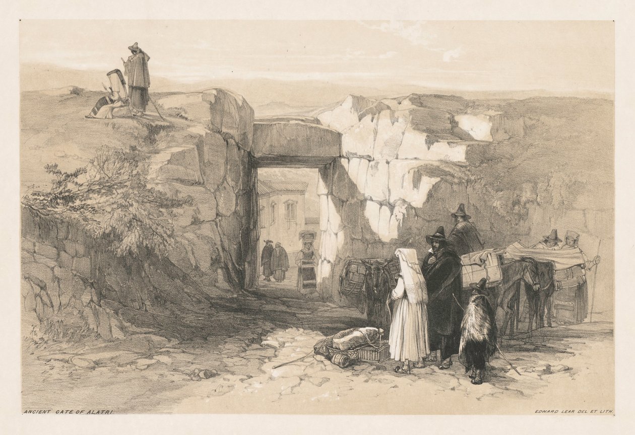 Vistas de Roma y sus alrededores: Puerta antigua de Alatri, 1841 de Edward Lear