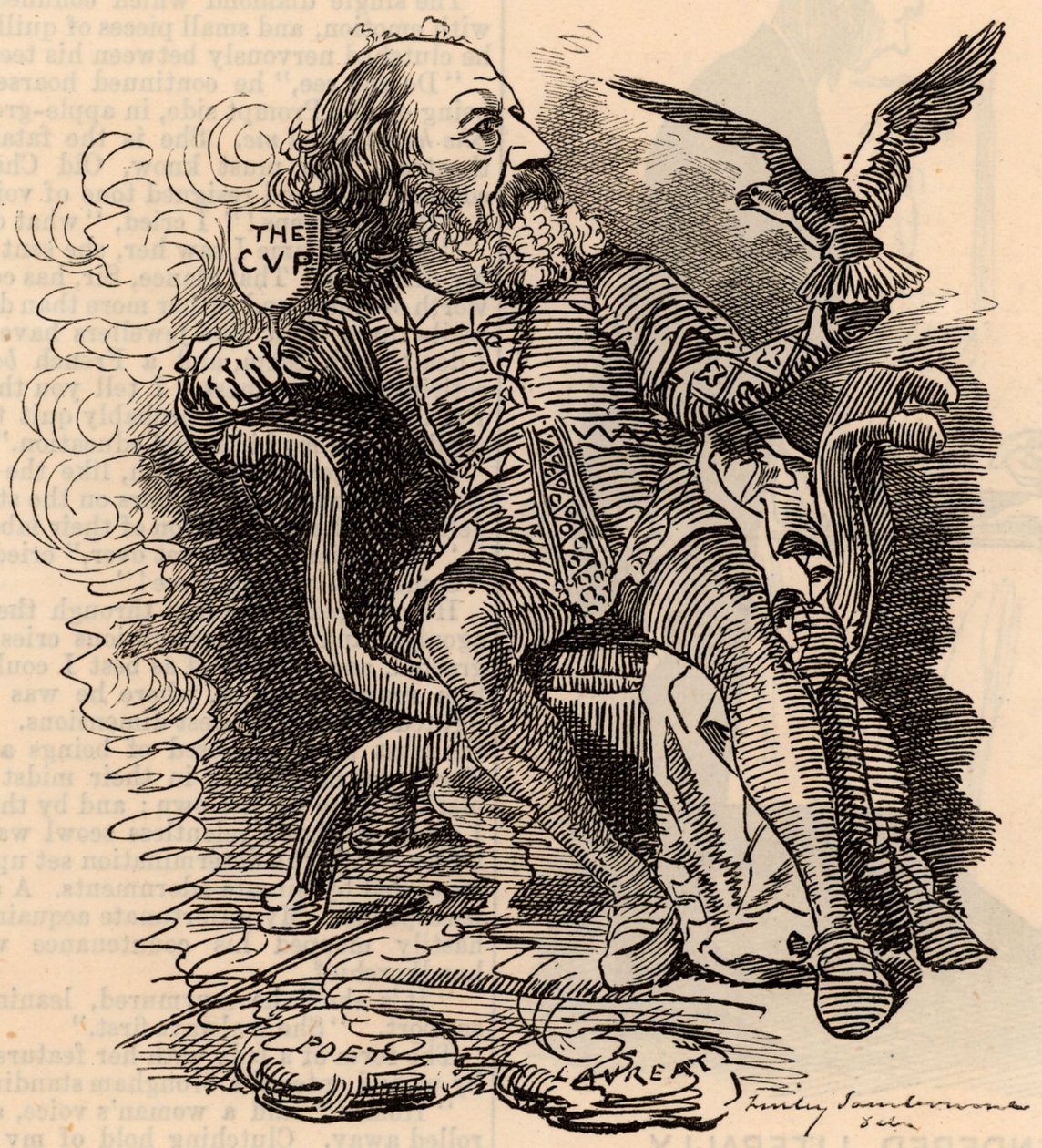 Caricatura de Alfred Tennyson (1809-1893) poeta inglés de Edward Linley Sambourne