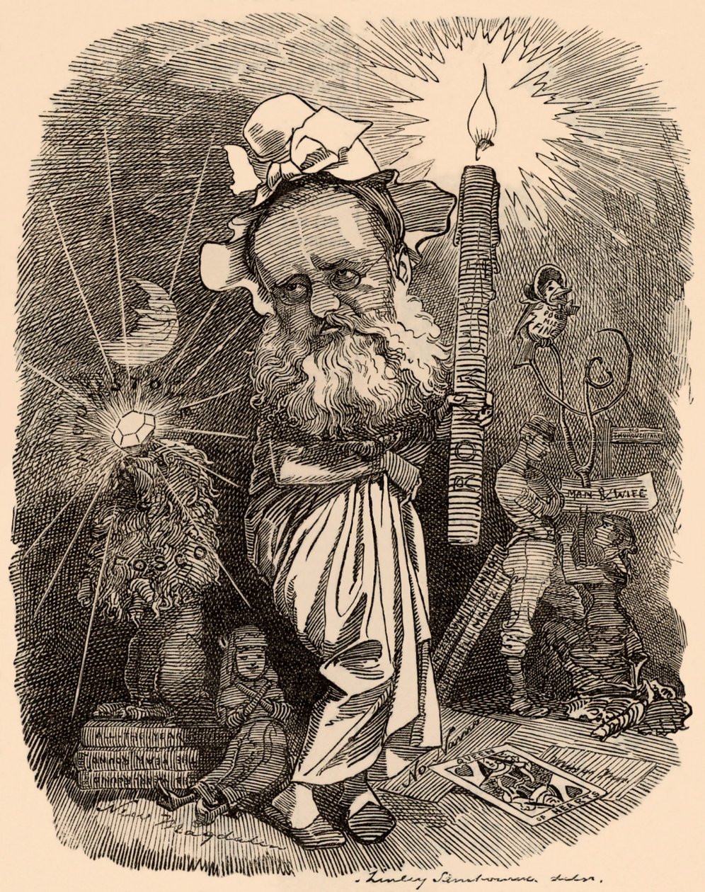 Caricatura de Wilkie Collins (1824-1889) novelista de Edward Linley Sambourne