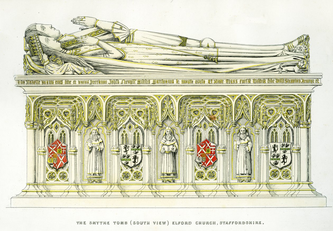 Lady Isabel Neville y su segundo esposo, Sir William Smythe, de la tumba de Smythe, Iglesia de St. Peter, Elford, Staffordshire, Inglaterra, 1848-9 de Edward M. Richardson