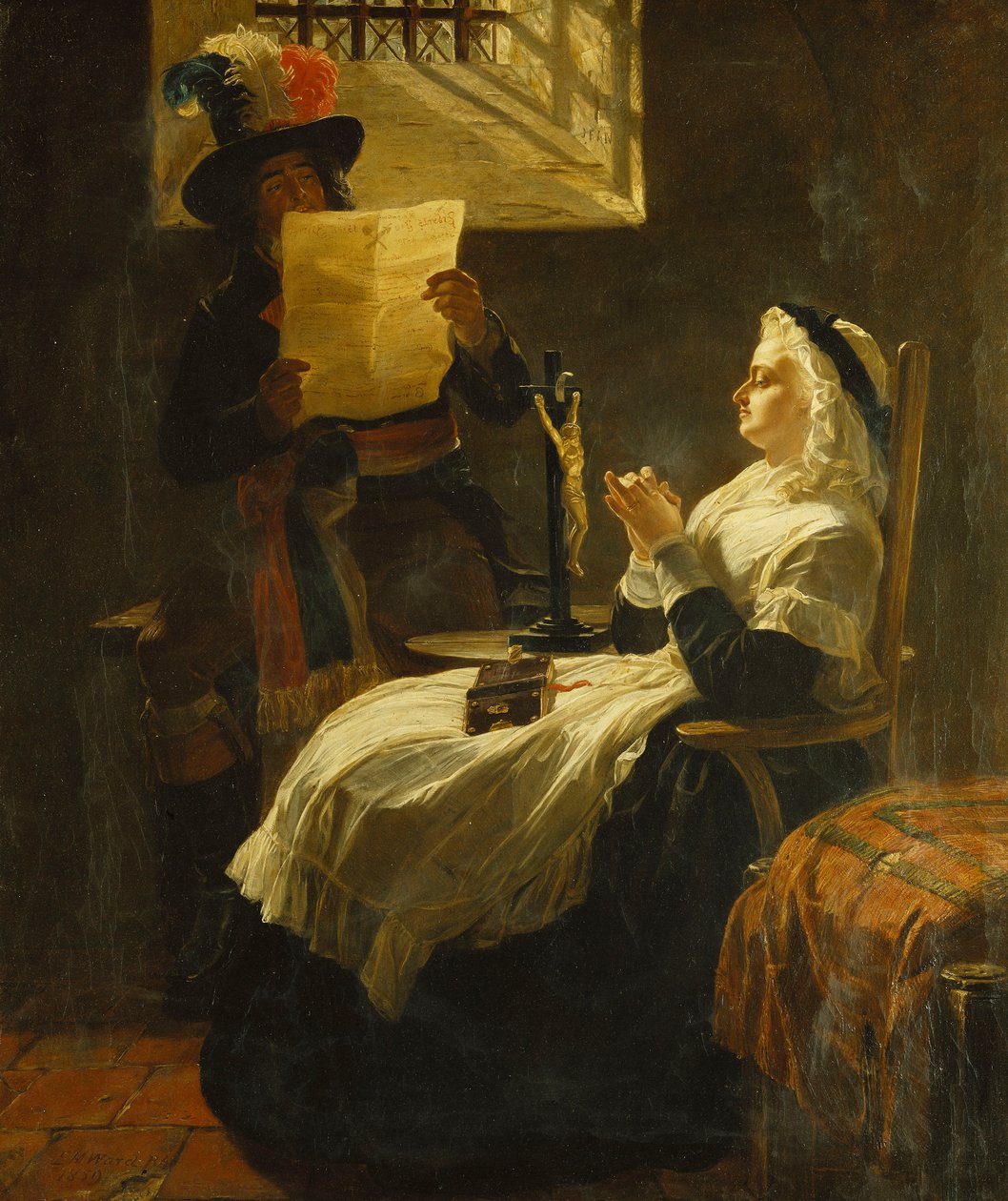 María Antonieta escuchando el acto de acusación el día antes de su juicio, 1859 de Edward Matthew Ward