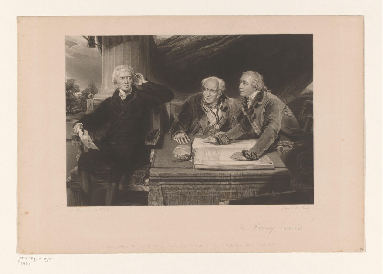 Retrato de Sir Francis Baring, con su hermano y su yerno Portret van Francis Baring, zijn broer John Baring y Charles Wall La familia Baring (título sobre el objeto) de Edward McInnes