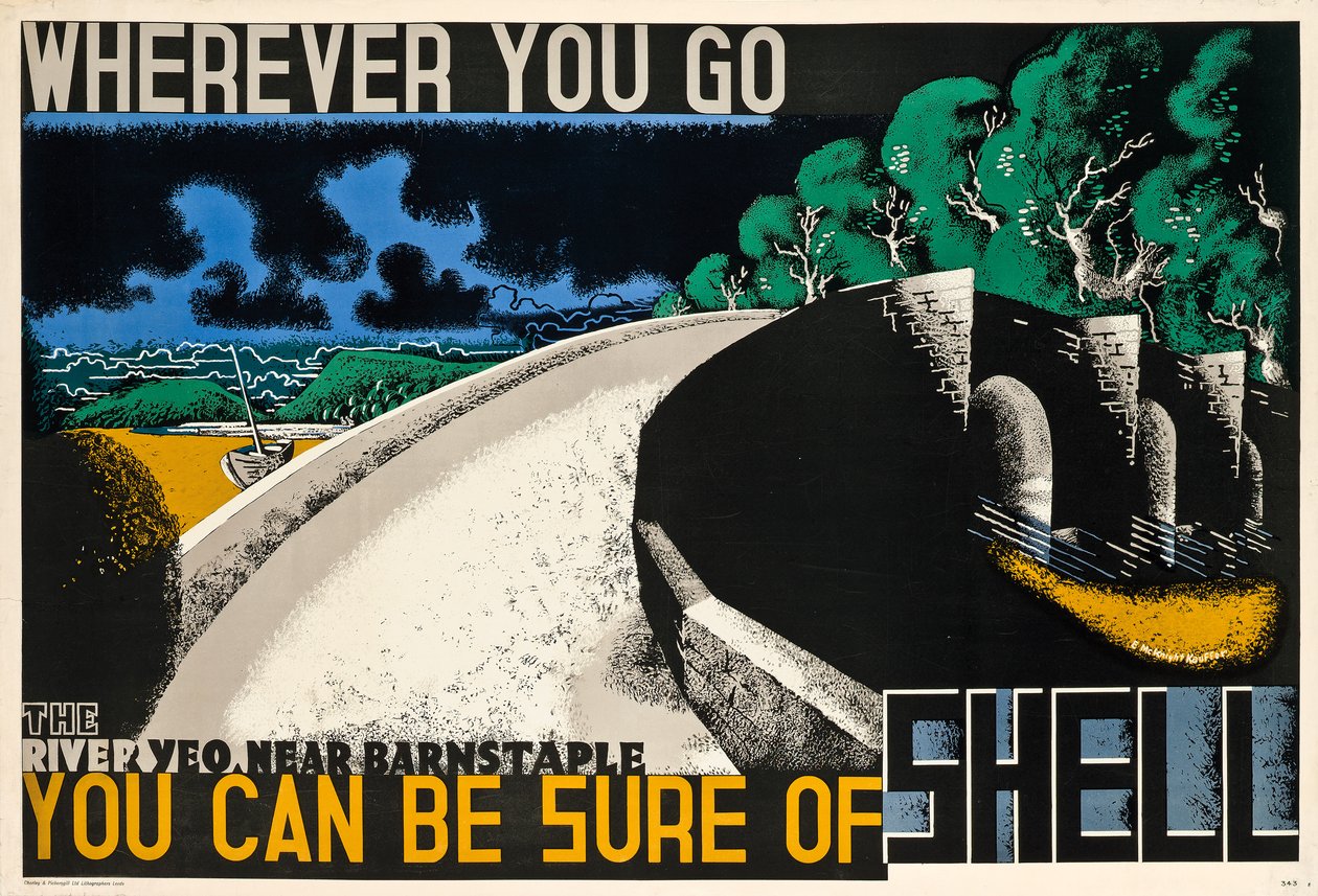 Dondequiera que vayas, puedes estar seguro de Shell, c. 1936 (litografía en color) de Edward McKnight Kauffer