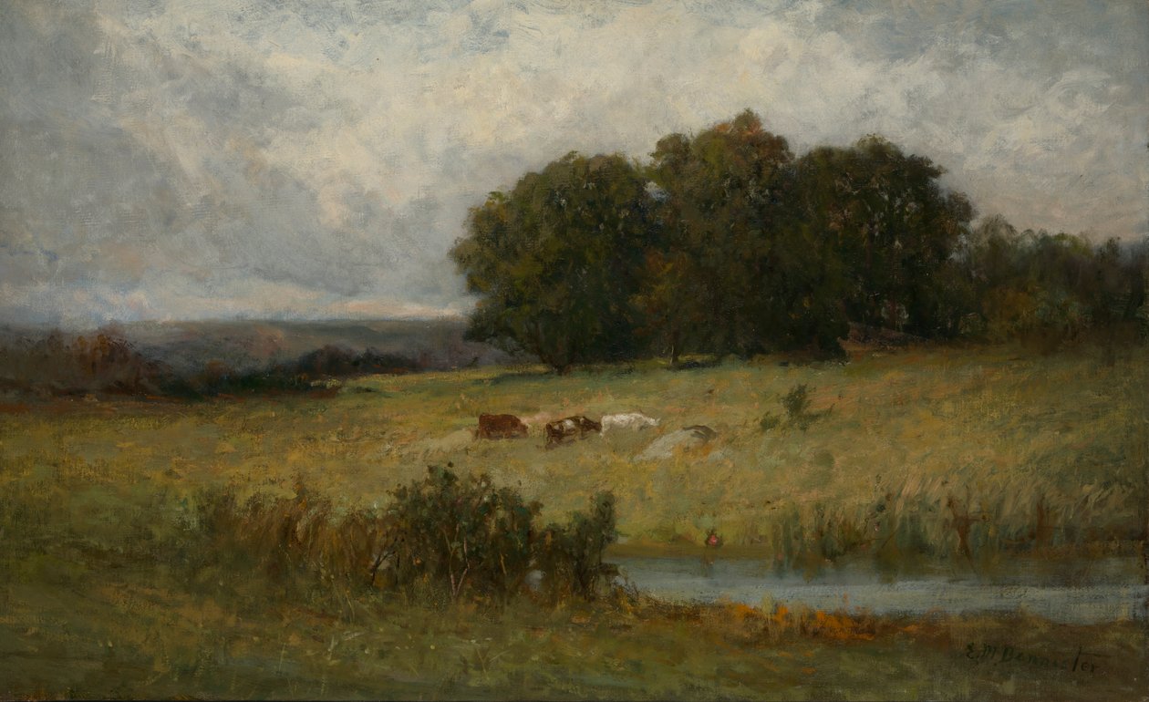 Escena brillante de ganado cerca del arroyo de Edward Mitchell Bannister