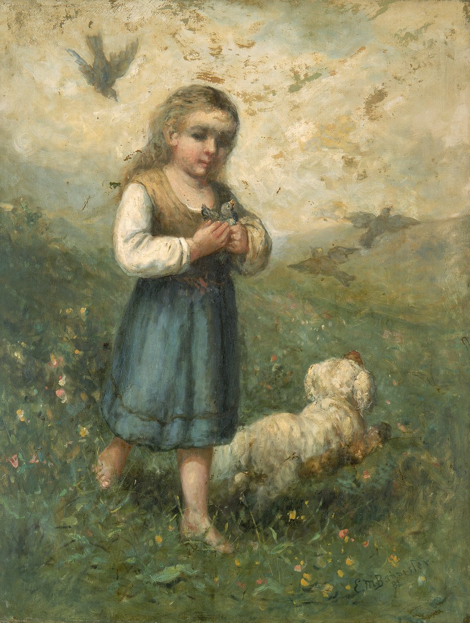 Niño con pájaros y perro, 1882 de Edward Mitchell Bannister