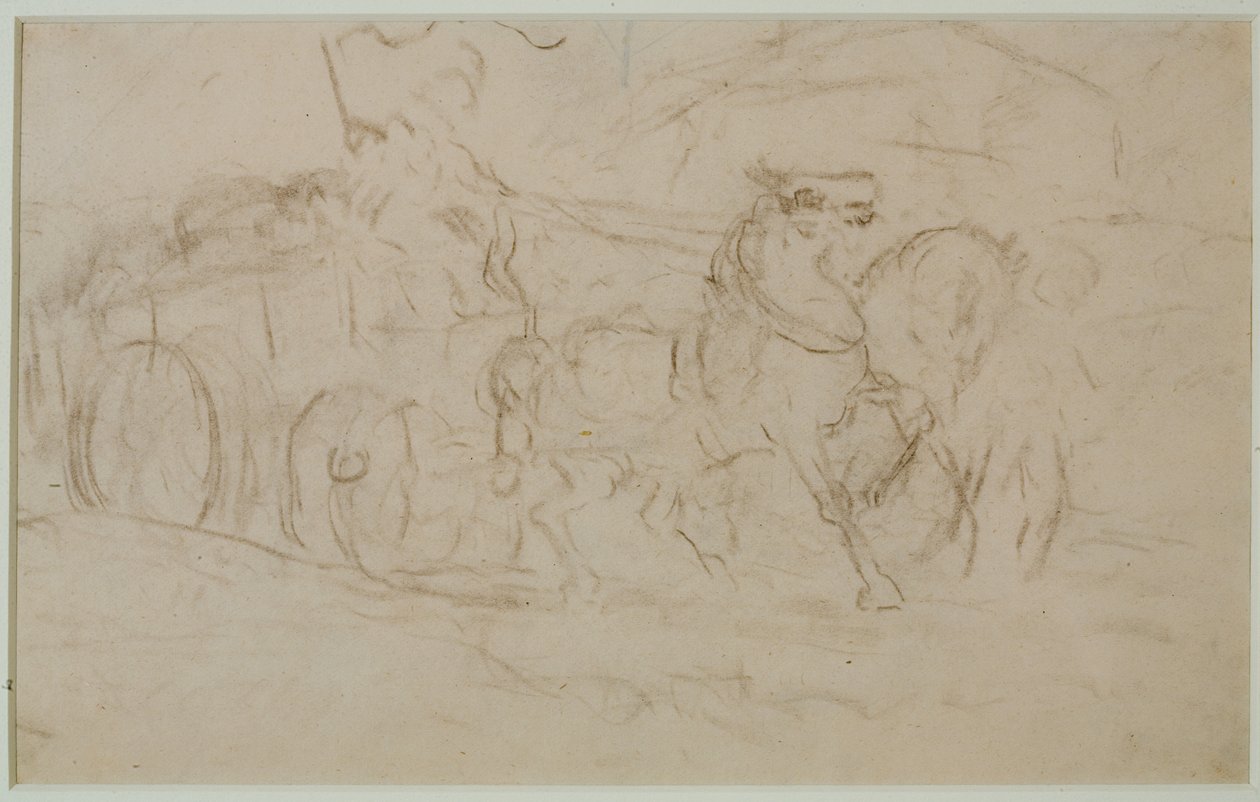 Caballo y carro (nº 9), c. 1880 (grafito sobre papel) de Edward Mitchell Bannister