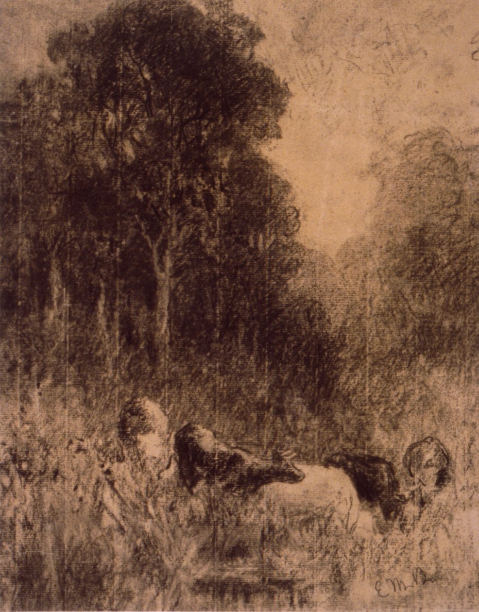Paisaje con vacas en primer plano de Edward Mitchell Bannister