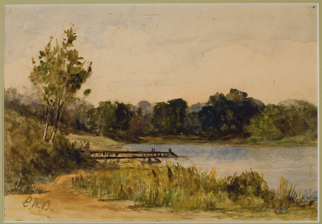 Paisaje con muelle y agua (nº 37), c. 1880 (acuarela sobre papel) de Edward Mitchell Bannister