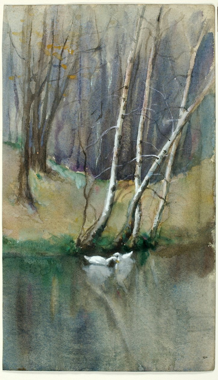 Sin título (Escena de madera con abedules y patos) de Edward Mitchell Bannister