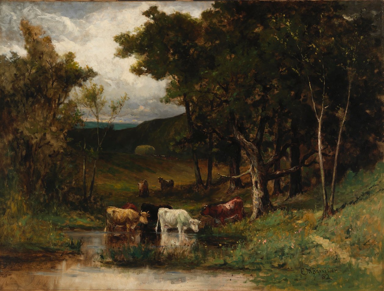 Sin título (paisaje con vacas en un arroyo cerca de árboles) de Edward Mitchell Bannister