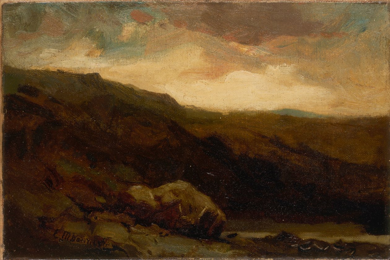 Sin título (paisaje montañoso con roca y arroyo en primer plano) de Edward Mitchell Bannister