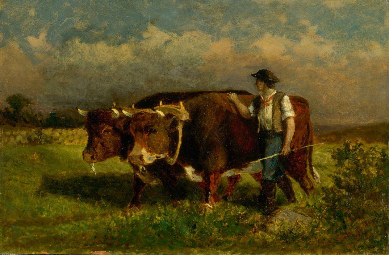 Sin título hombre con dos bueyes, 1869 de Edward Mitchell Bannister