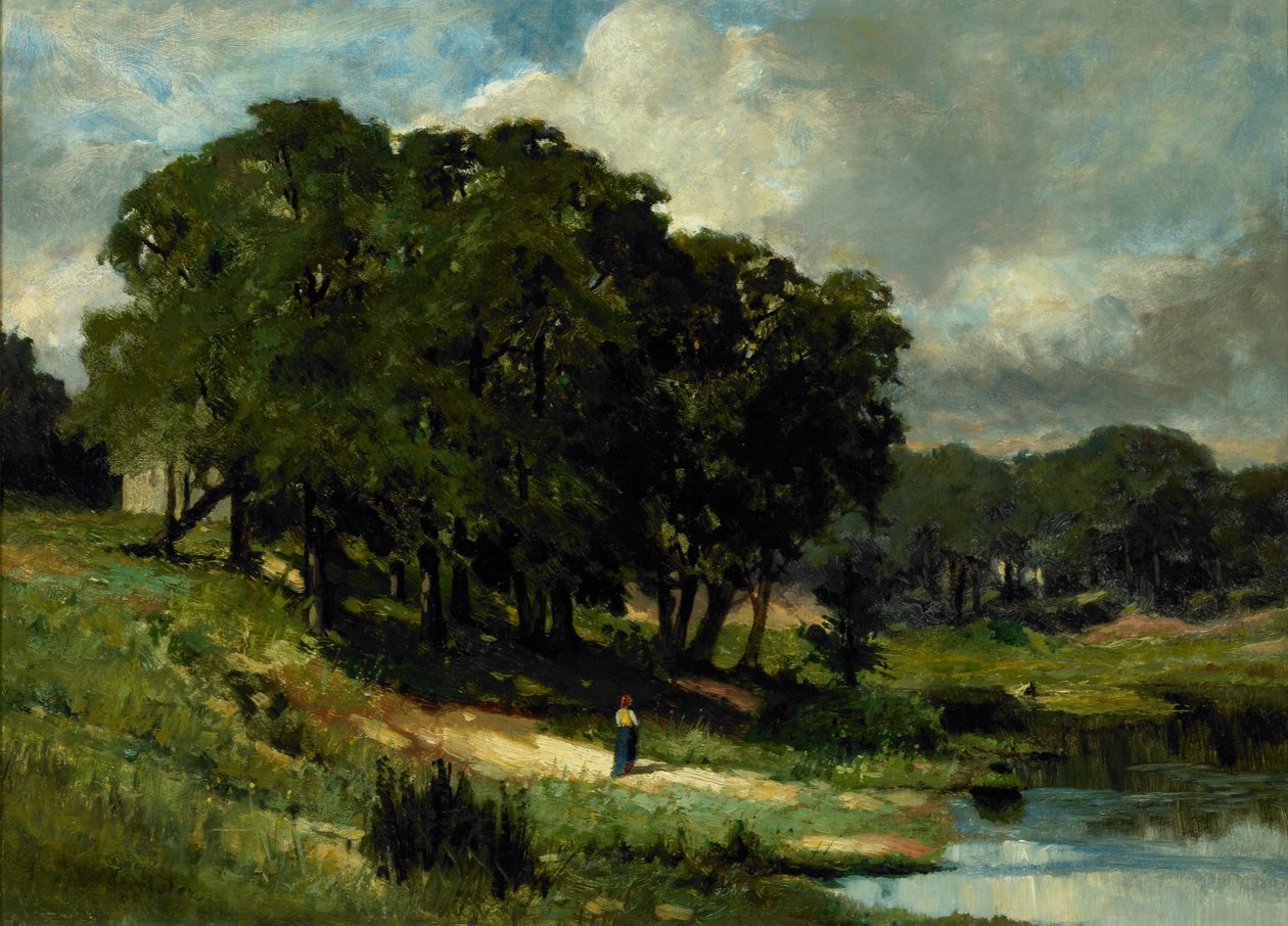 Mujer de pie cerca de un estanque de Edward Mitchell Bannister