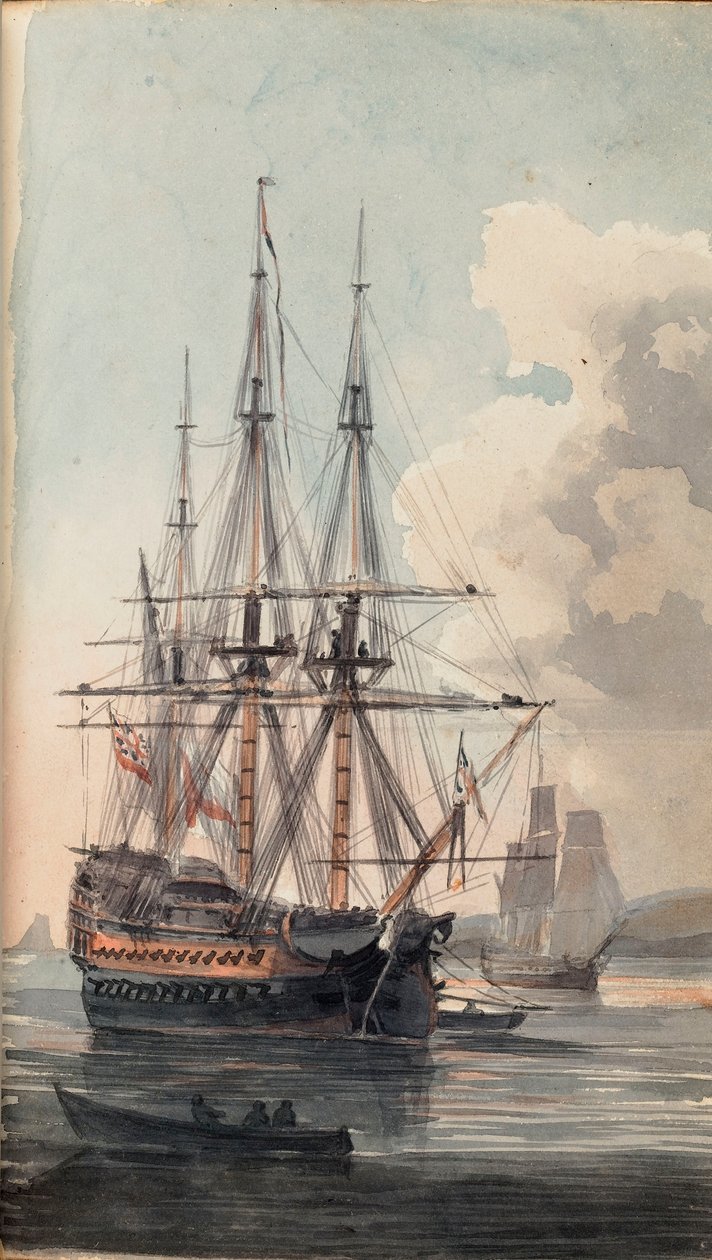 Vista del buque Inflexible de Su Majestad, principios del siglo XIX (acuarela) de Edward Pelham Brenton