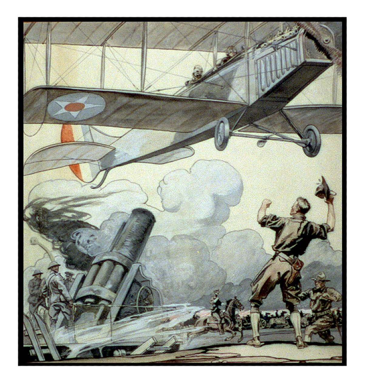 Avión, cañón de artillería y soldados por Edward Penfield de Edward Penfield