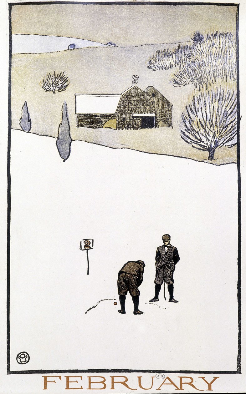 Golf en la nieve - en “Golf Calendar” por Edward Penfield de Edward Penfield