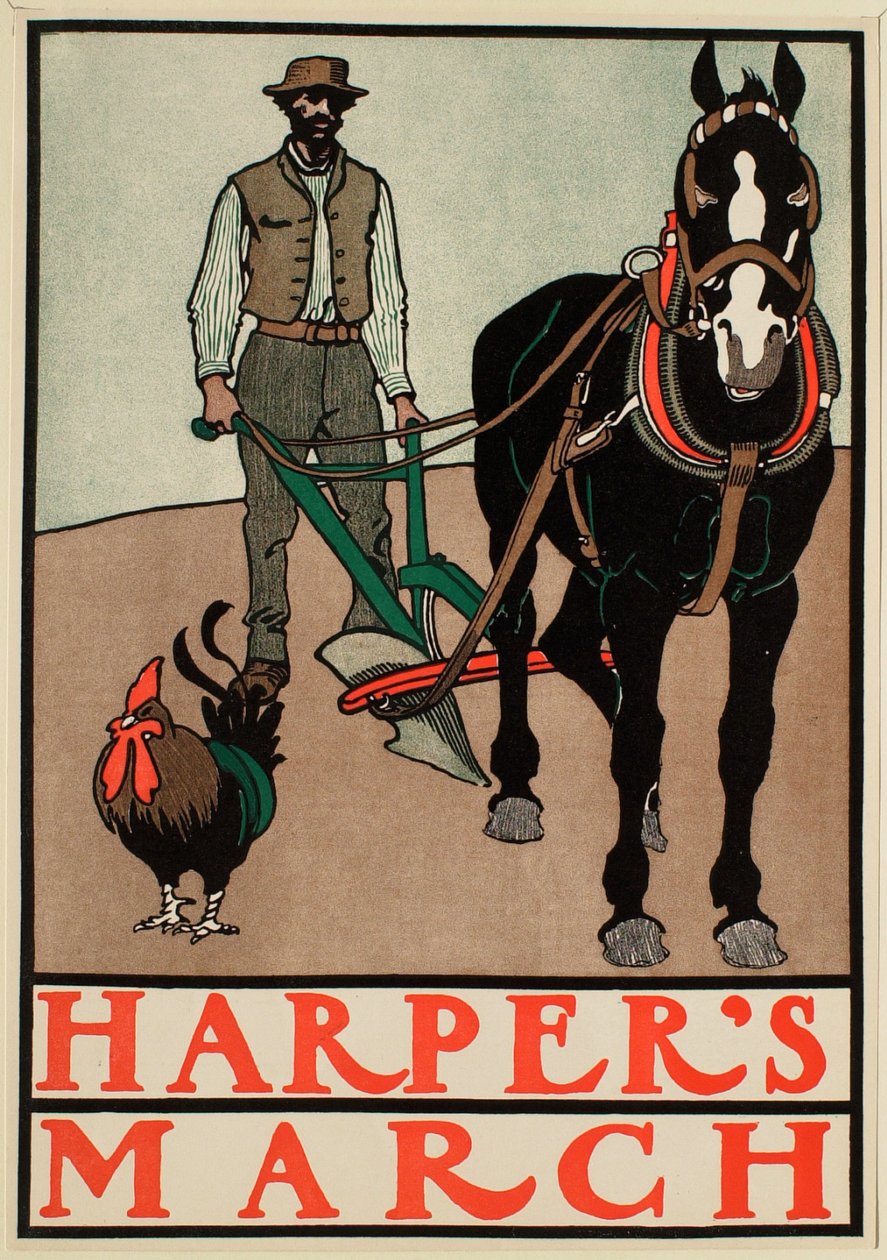 Hombre con arado tirado por caballo, marzo, Harper