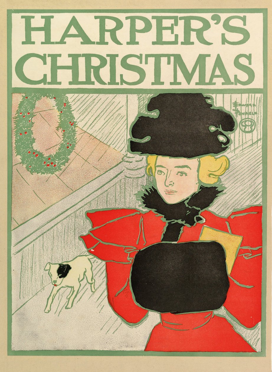 Póster publicitario de Harpers New Monthly Magazine, Navidad 1894 de Edward Penfield