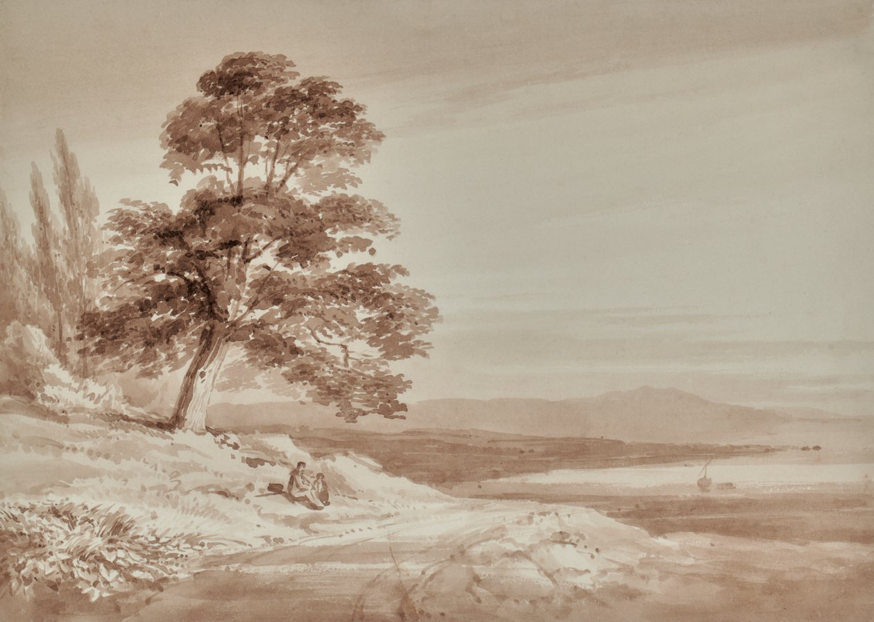 Paisaje con figuras y árbol de Edward Pretty