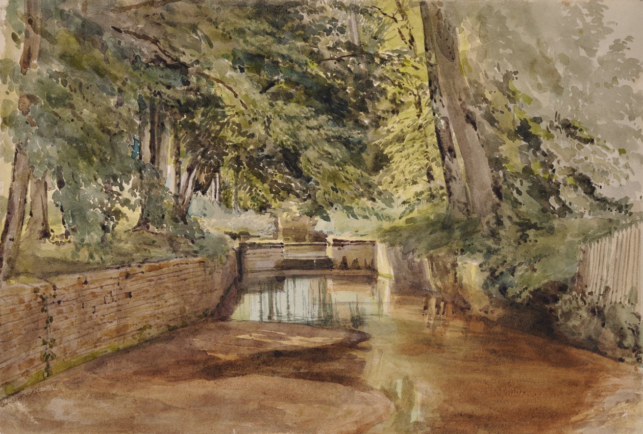 Escena fluvial con lecho de río semiseco de Edward Pretty