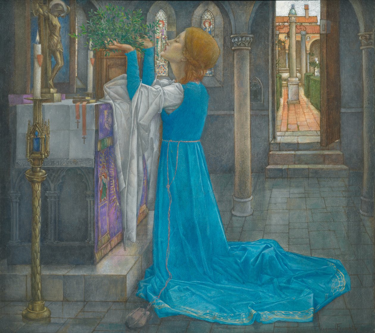 Isabella y la olla de albahaca (témpera sobre lienzo) de Edward Reginald Frampton