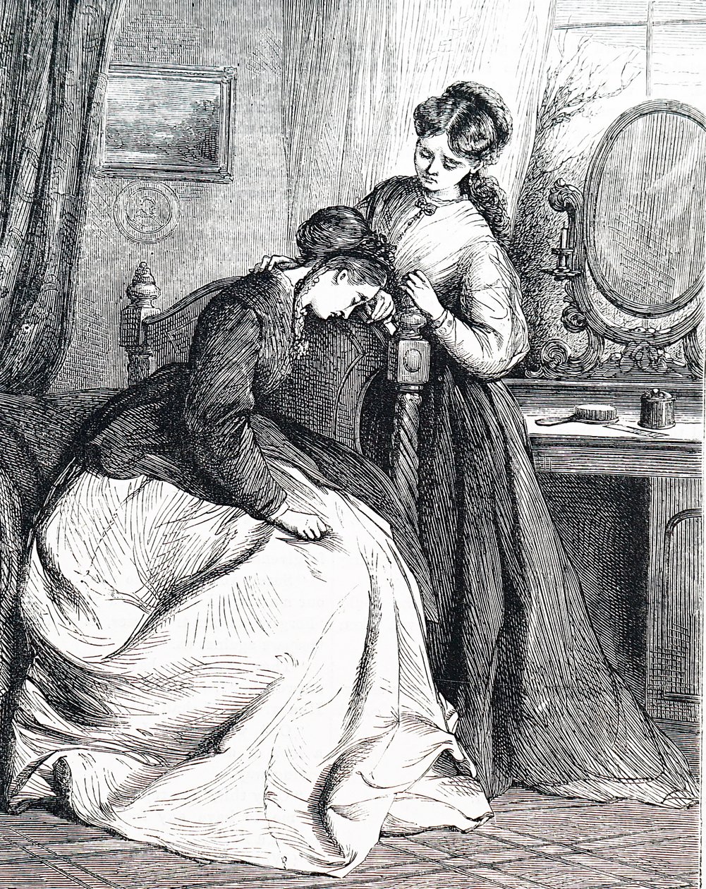 Una hermana mayor consolando a su hermana menor de Edward Robert Hughes