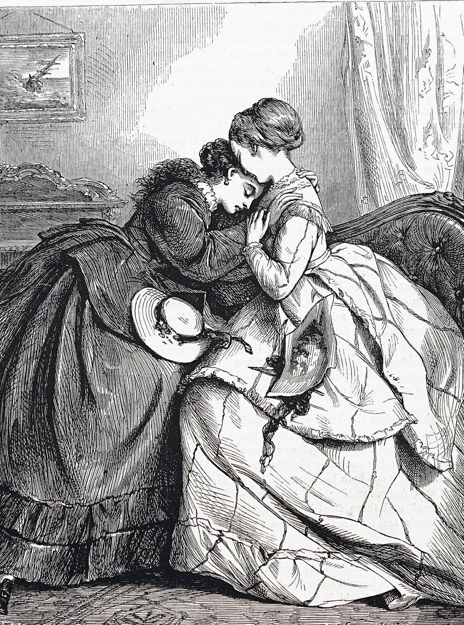Una hermana mayor consolando a su hermana menor de Edward Robert Hughes