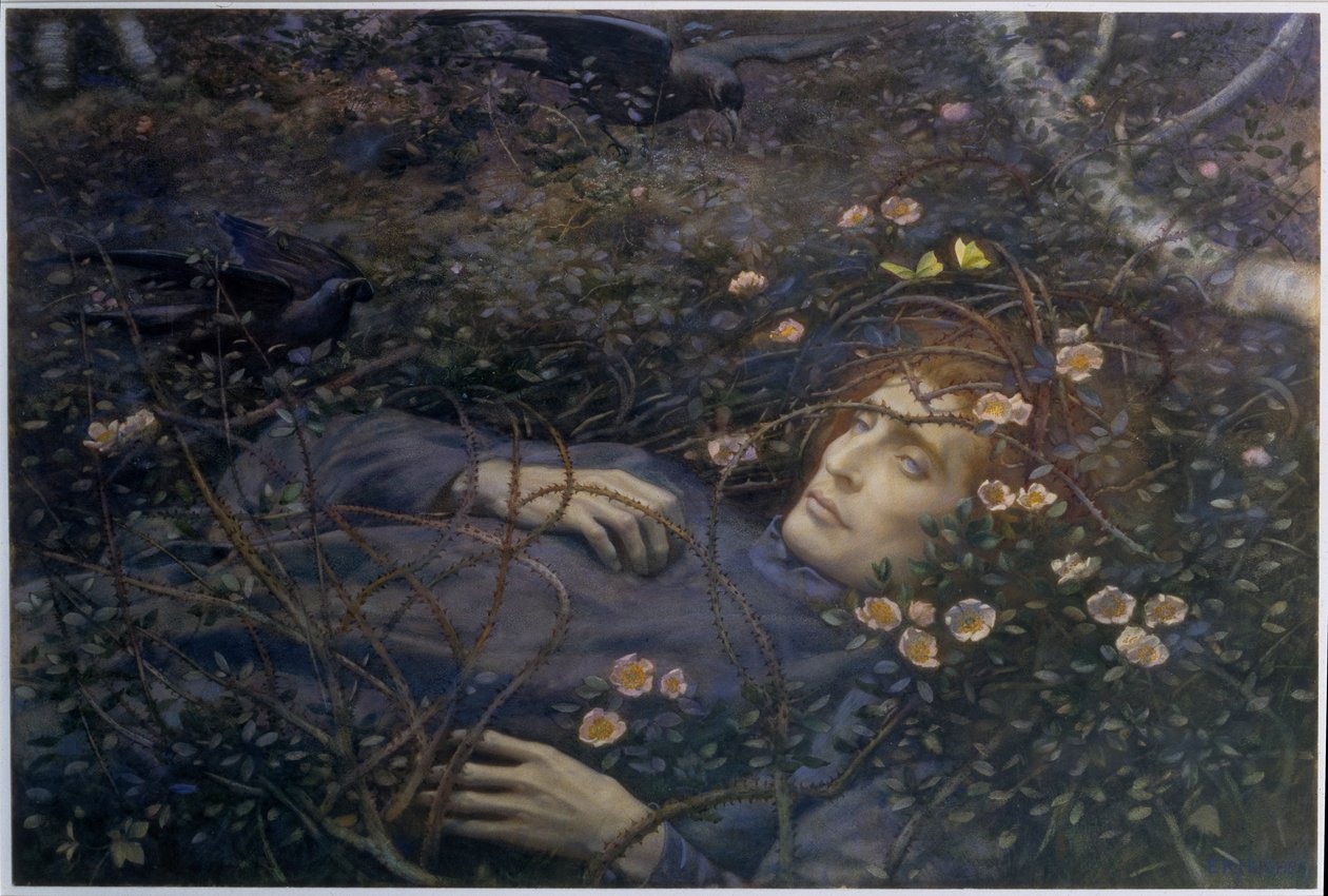 Oh, ¿qué es eso en el hueco?" (acuarela sobre papel) de Edward Robert Hughes