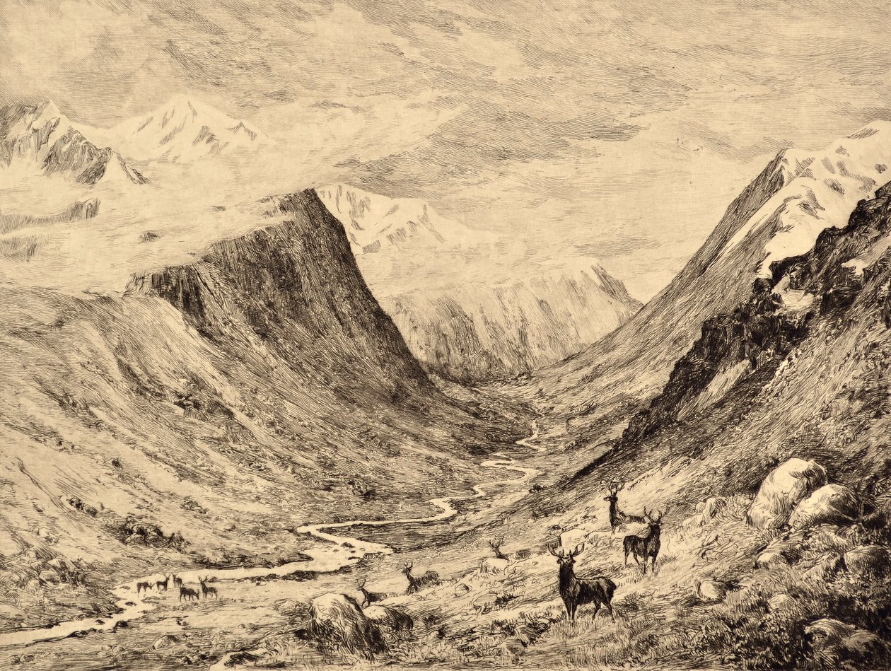El Highland Dee: Reunión de Garchary y Larig Burns, c.1880 (grabado) de Edward Slocombe